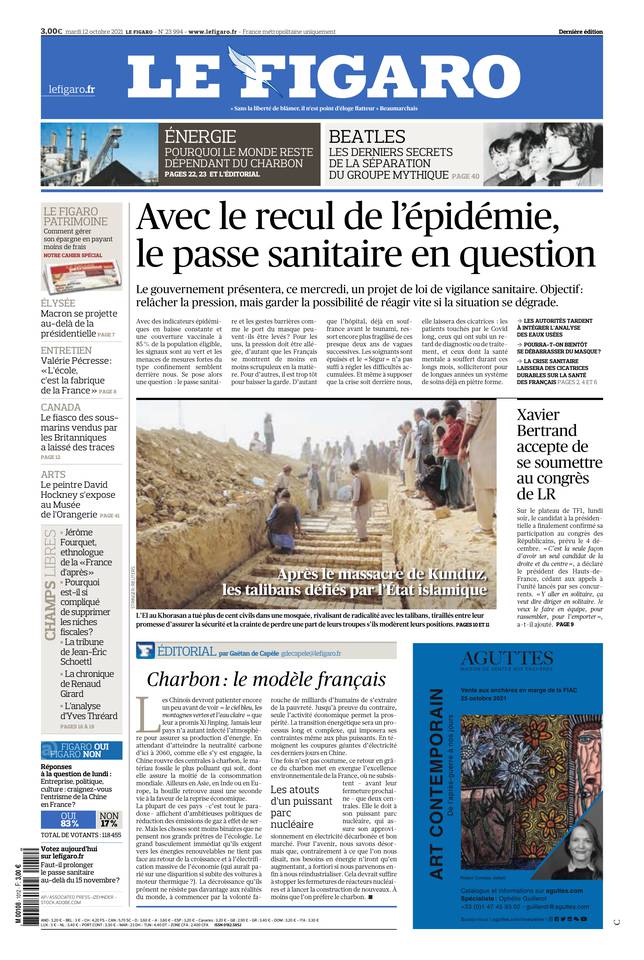 Le Figaro Une du 12 octobre 2021