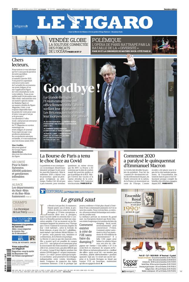 Le Figaro Une du 31 décembre 2020