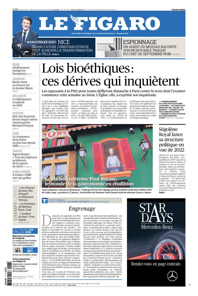 Le Figaro Une du 18 janvier 2020