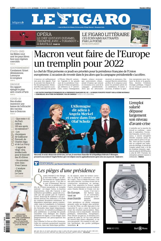 Le Figaro Une du 9 décembre 2021