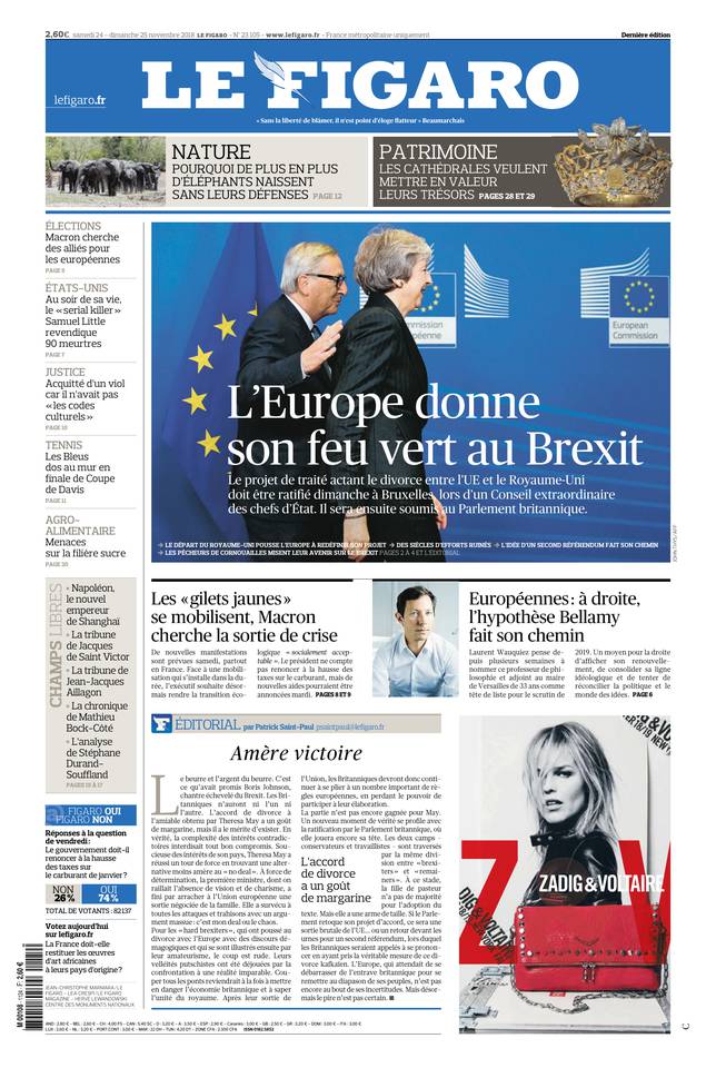 Le Figaro Une du 24 novembre 2018