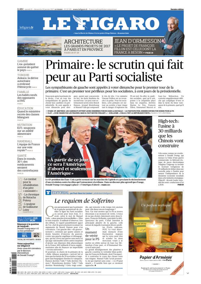 Le Figaro Une du 21 janvier 2017