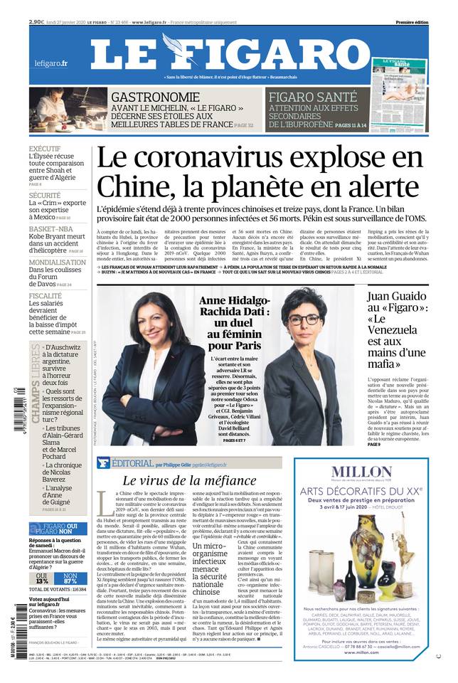 Le Figaro Une du 27 janvier 2020