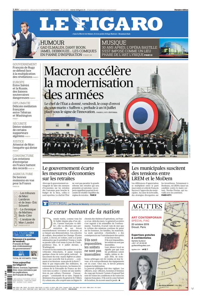 Le Figaro Une du 13 juillet 2019