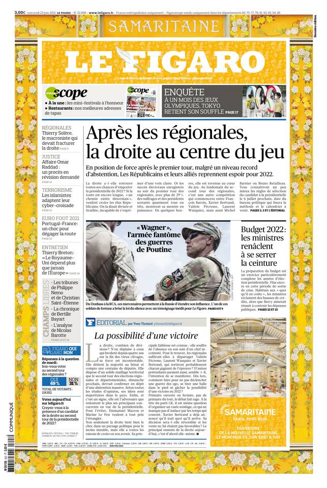 Le Figaro Une du 23 juin 2021