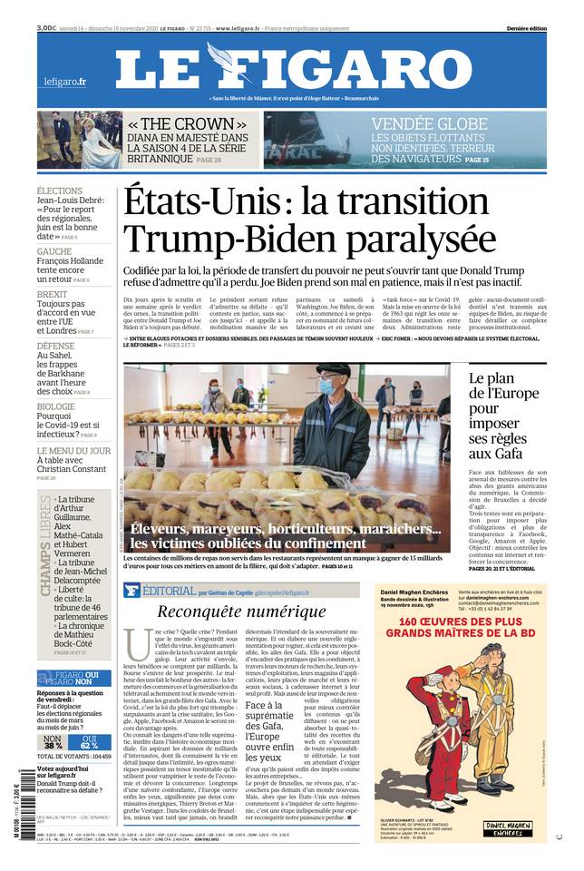 Le Figaro Une du 14 novembre 2020