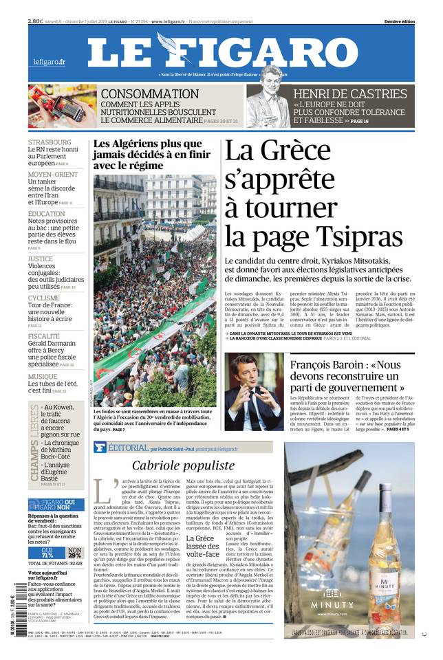 Le Figaro Une du 6 juillet 2019