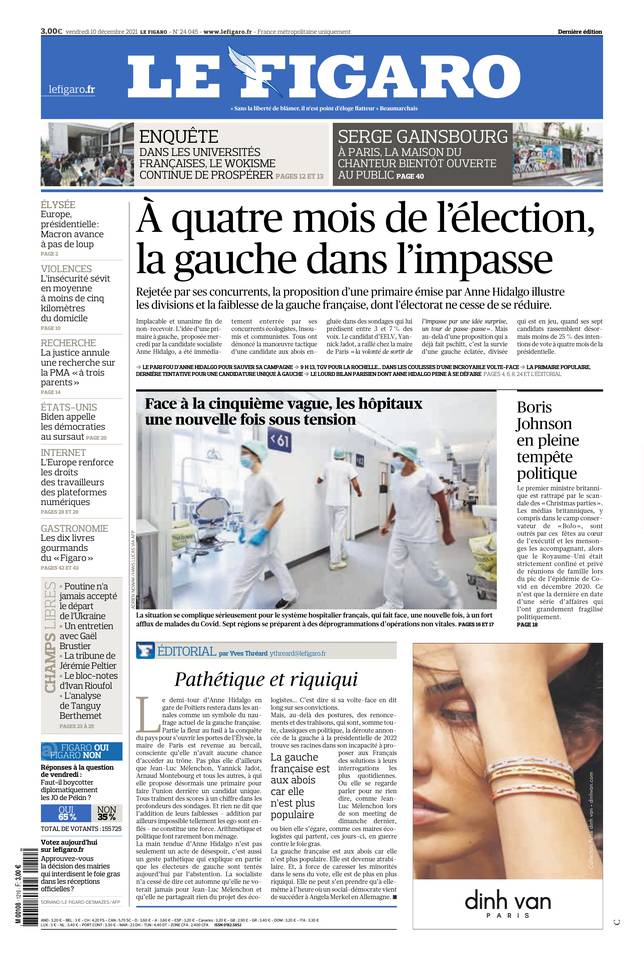 Le Figaro Une du 10 décembre 2021