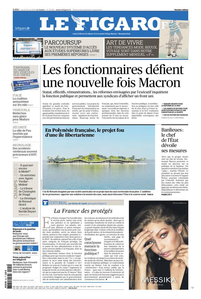 Le Figaro Une du 22 mai 2018