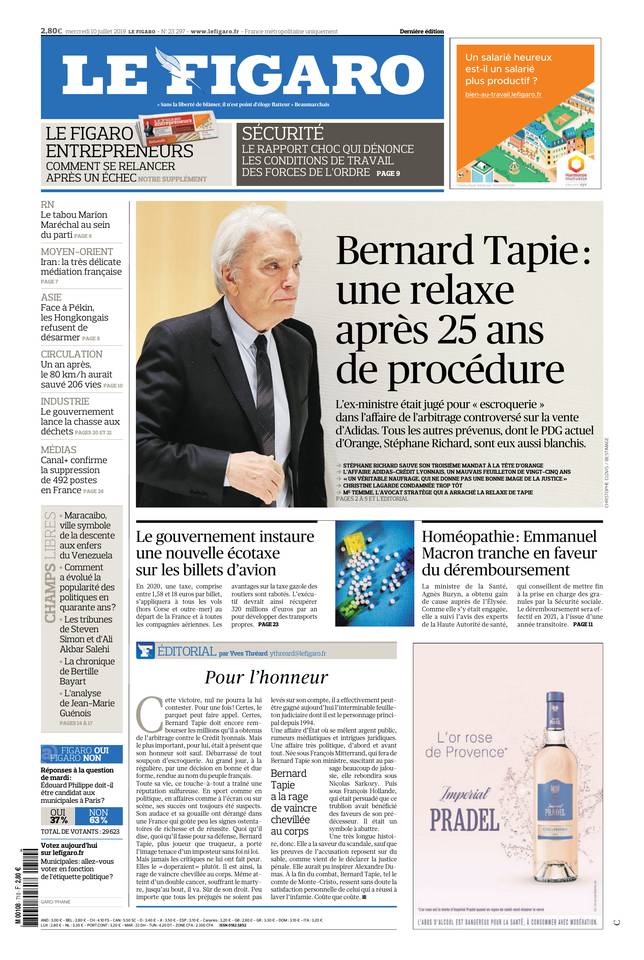 Le Figaro Une du 10 juillet 2019