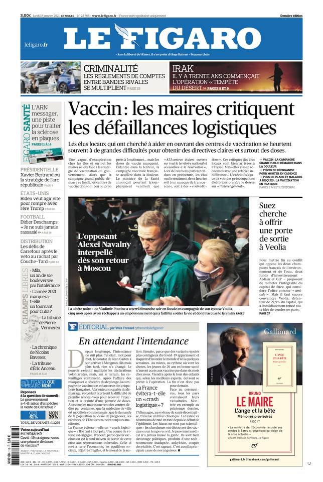 Le Figaro Une du 18 janvier 2021