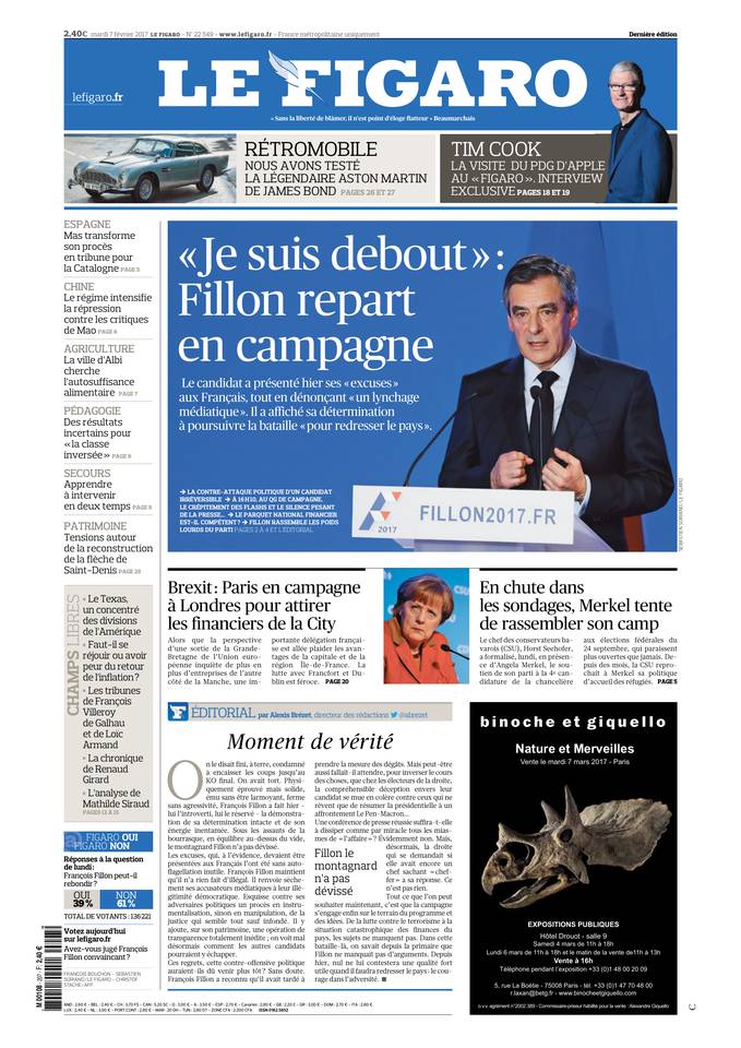 Le Figaro Une du 7 février 2017