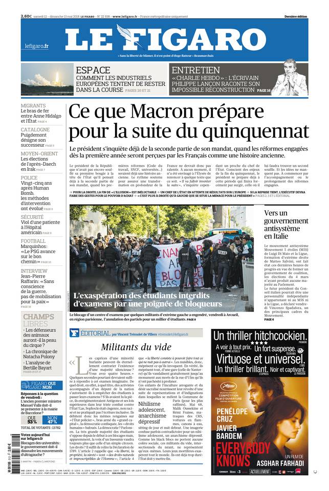 Le Figaro Une du 12 mai 2018