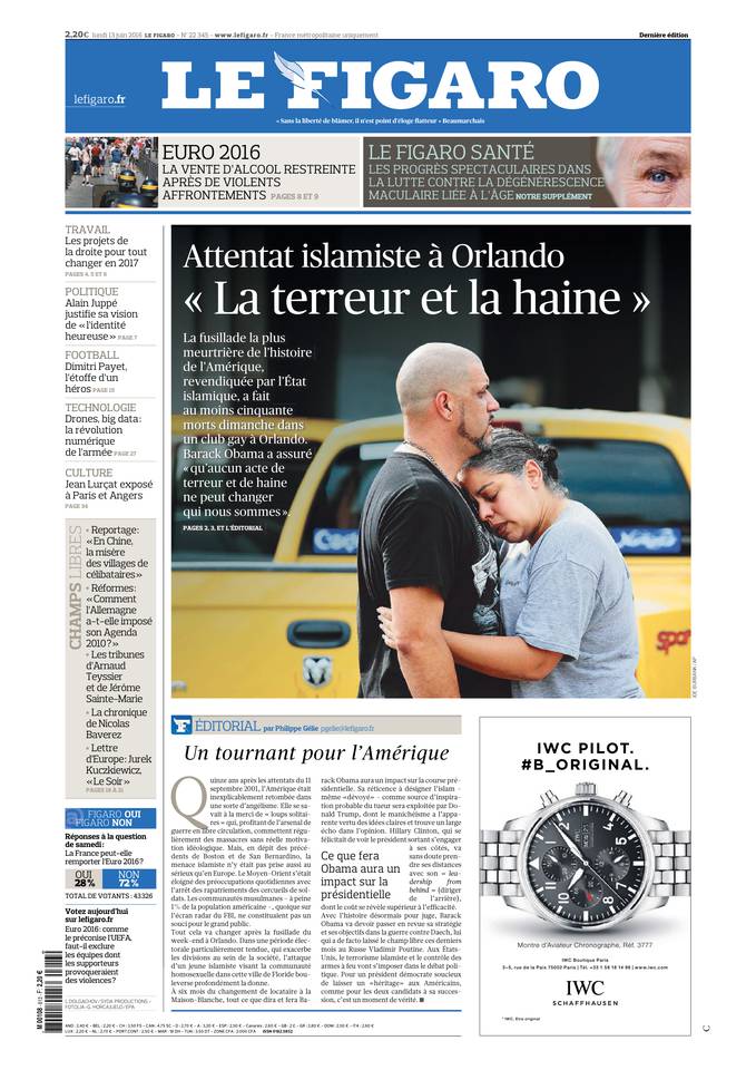 Le Figaro Une du 13 juin 2016