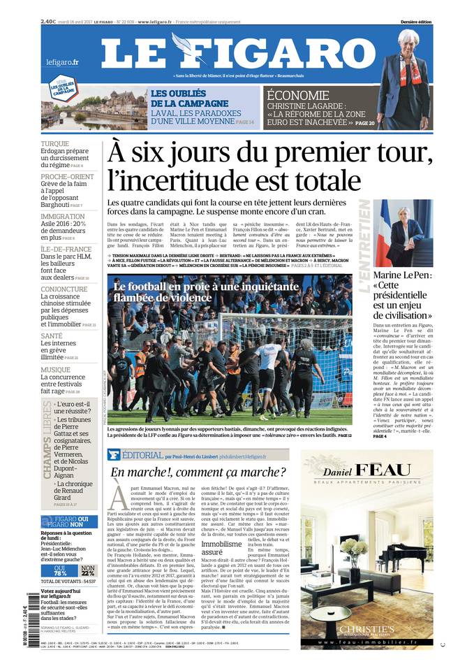 Le Figaro Une du 18 avril 2017