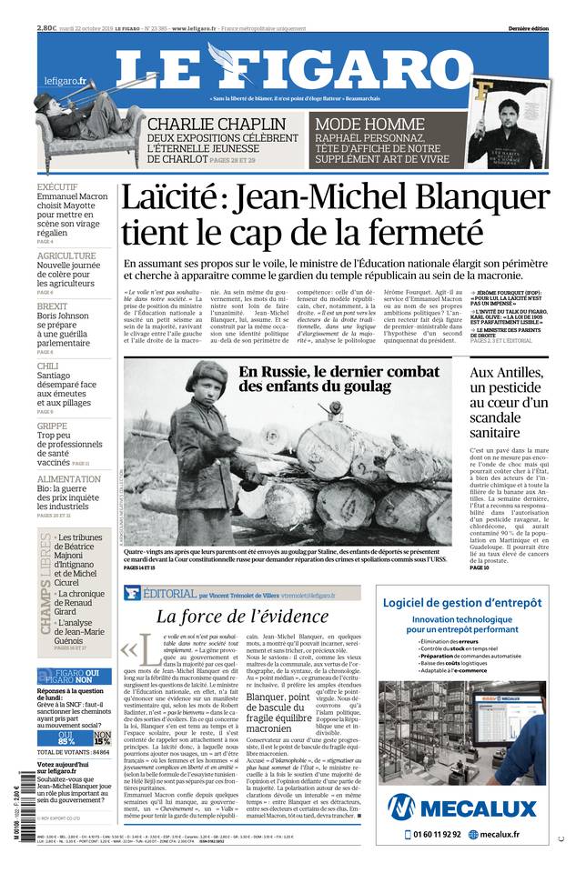 Le Figaro Une du 22 octobre 2019