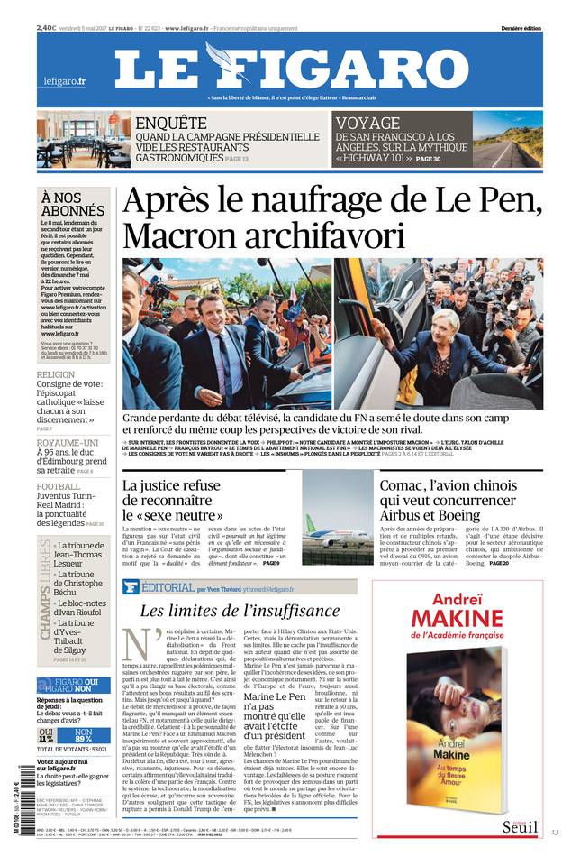 Le Figaro Une du 5 mai 2017