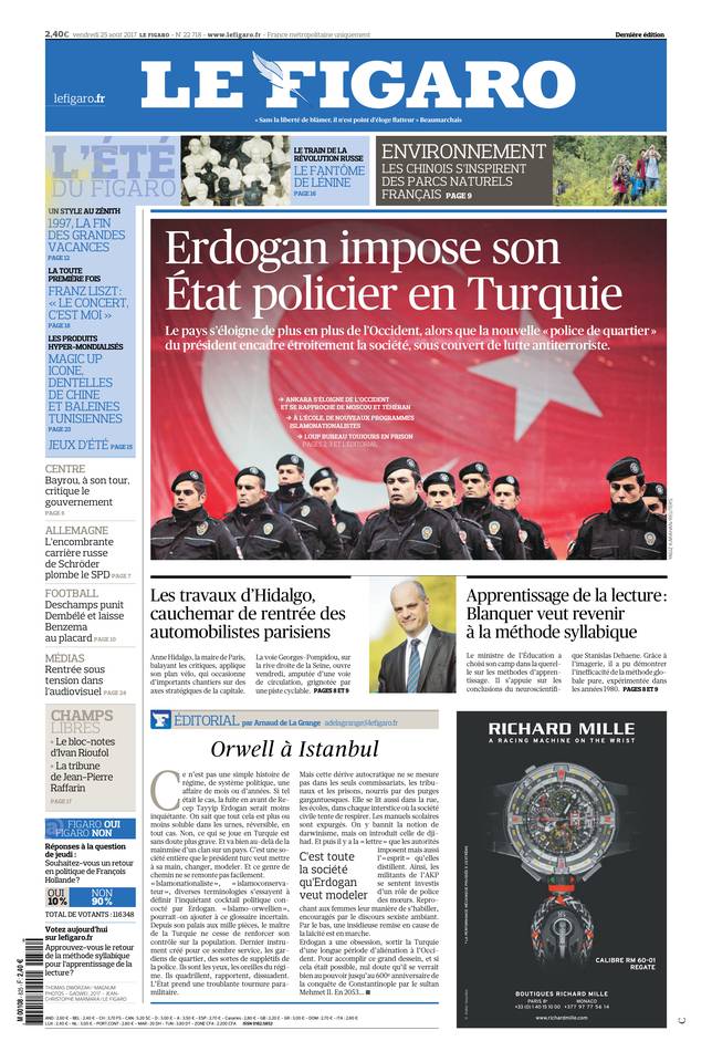 Le Figaro Une du 25 août 2017