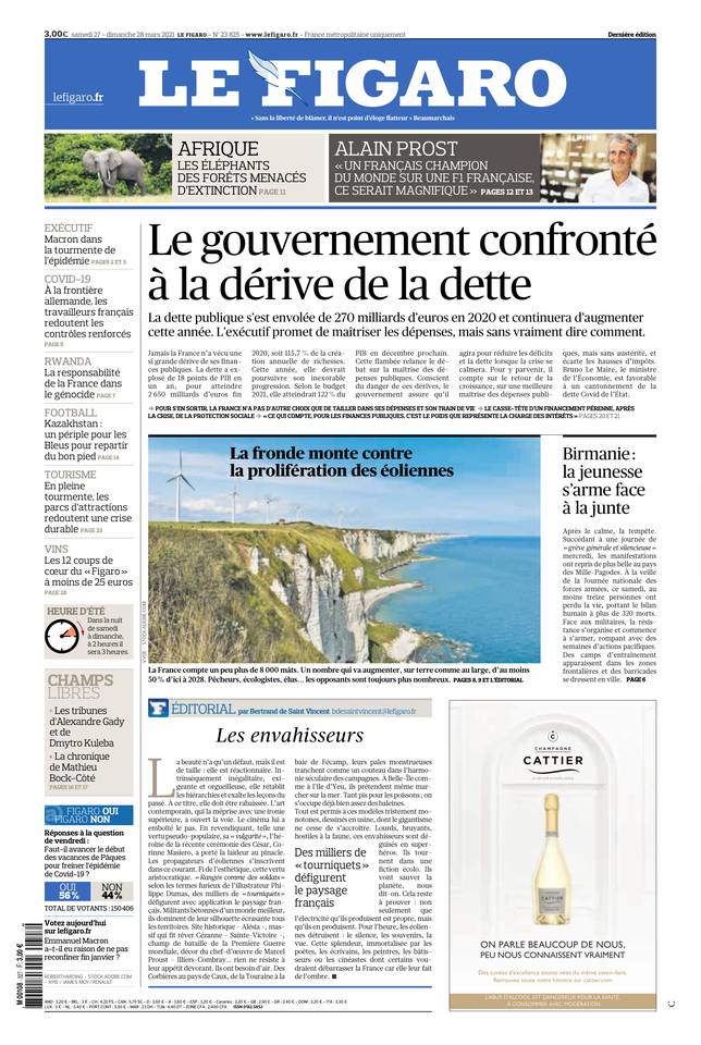 Le Figaro Une du 27 mars 2021