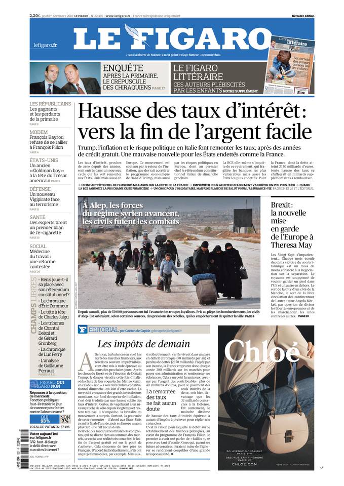 Le Figaro Une du 1 décembre 2016