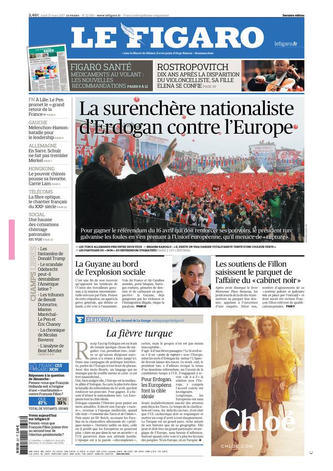 Le Figaro Une du 27 mars 2017