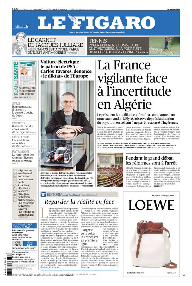 Le Figaro Une du 4 mars 2019