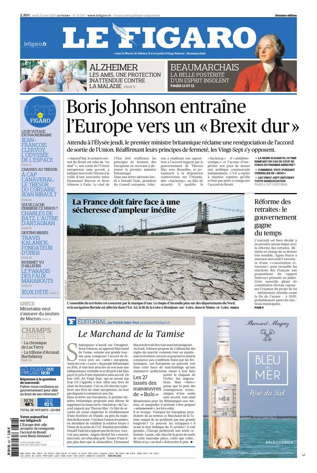 Le Figaro Une du 22 août 2019
