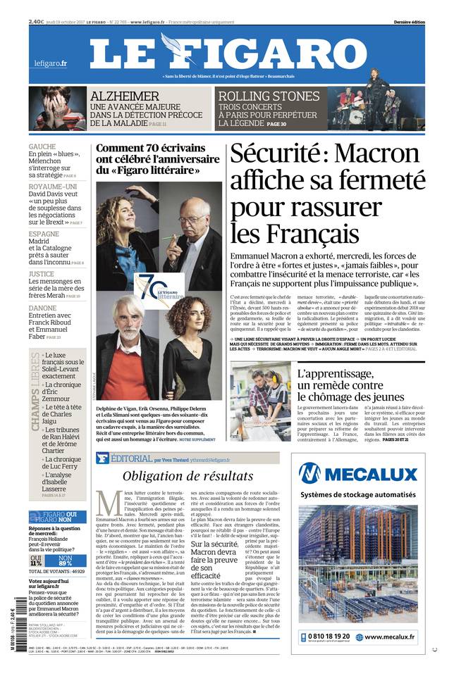 Le Figaro Une du 19 octobre 2017