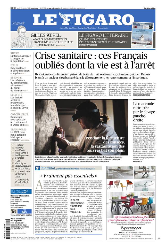 Le Figaro Une du 25 février 2021