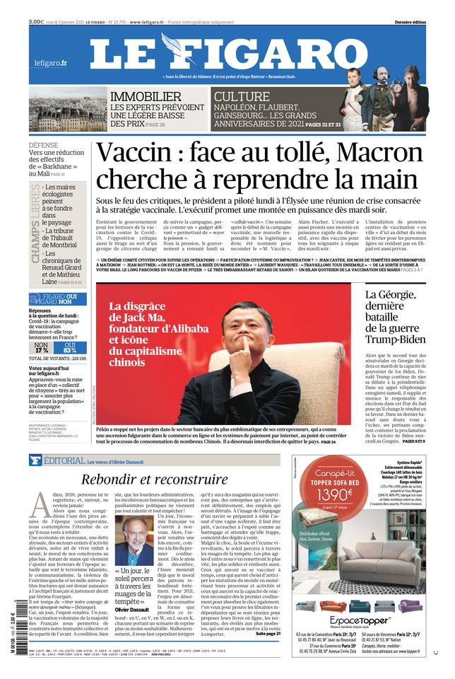 Le Figaro Une du 5 janvier 2021