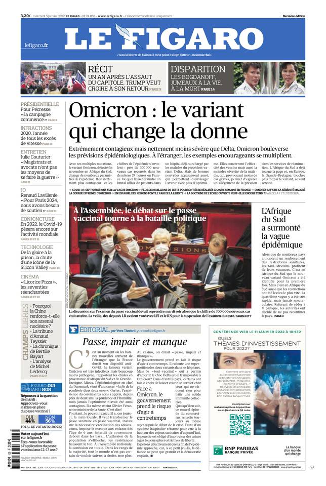 Le Figaro Une du 5 janvier 2022