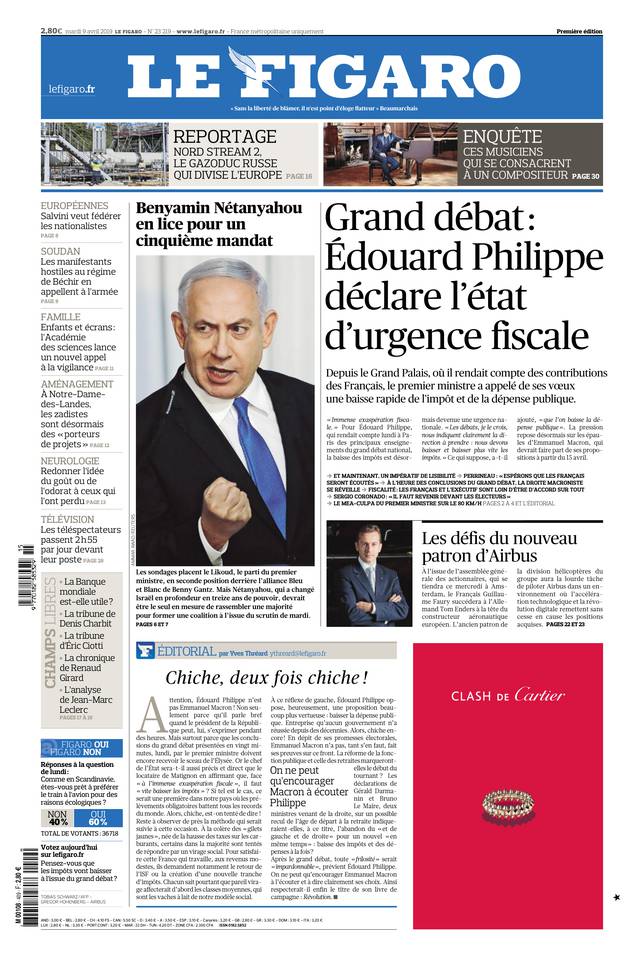 Le Figaro Une du 9 avril 2019
