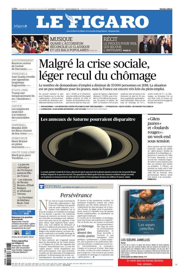 Le Figaro Une du 26 janvier 2019