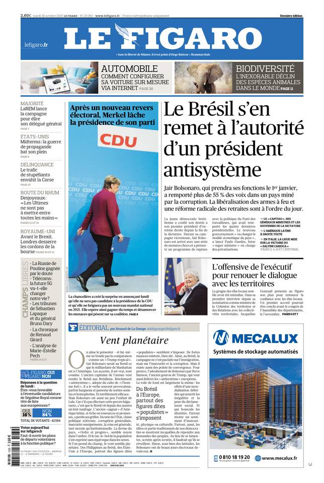 Le Figaro Une du 30 octobre 2018
