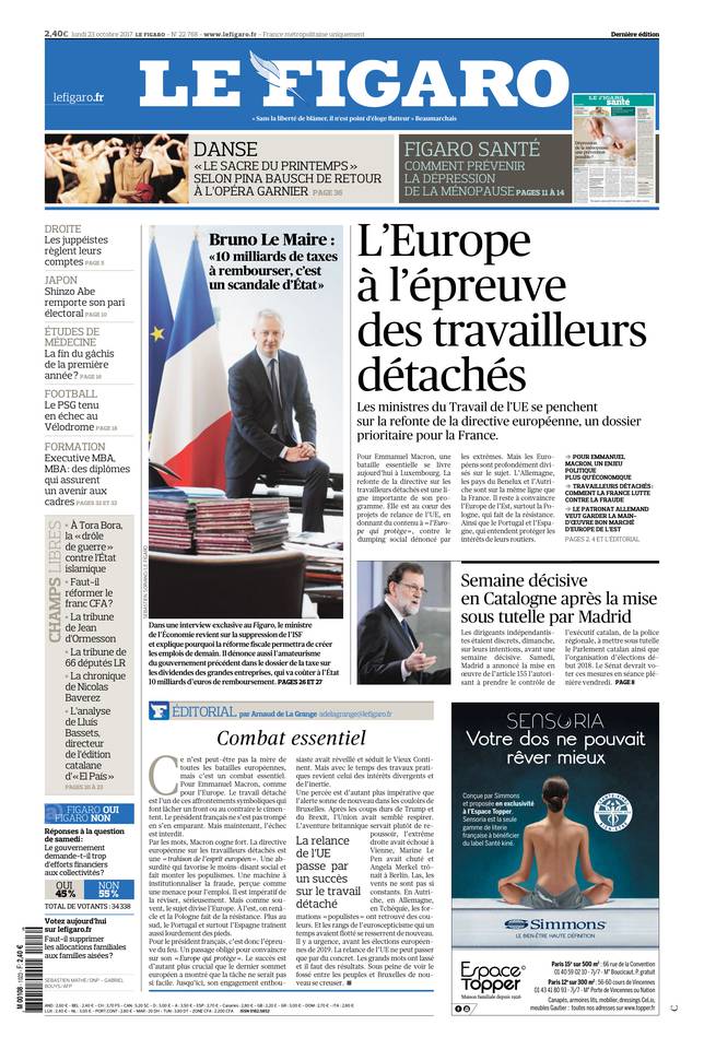 Le Figaro Une du 23 octobre 2017