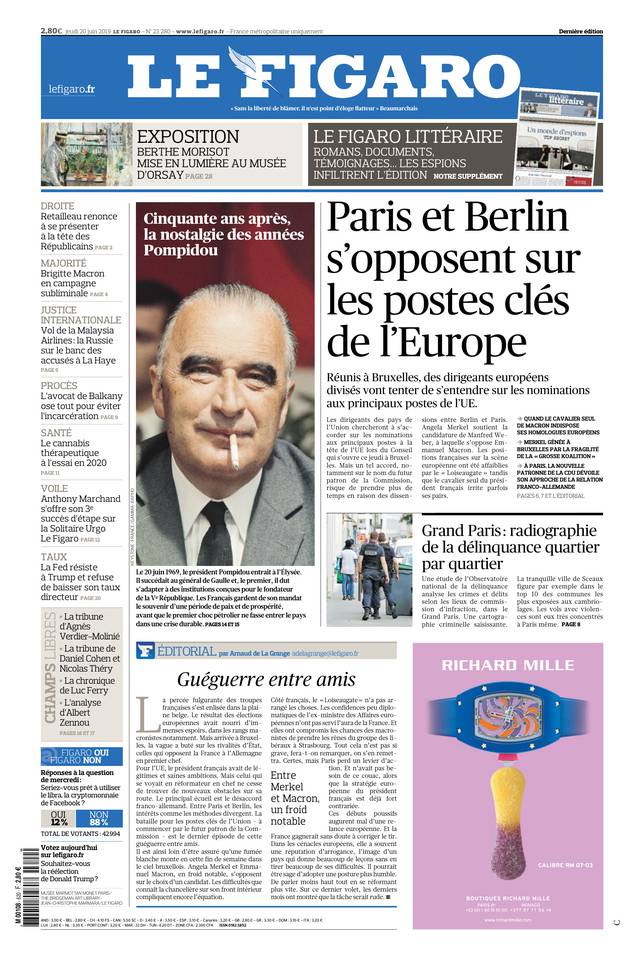 Le Figaro Une du 20 juin 2019