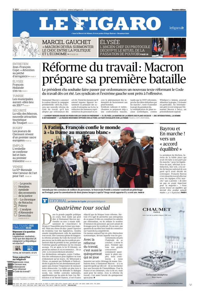 Le Figaro Une du 13 mai 2017