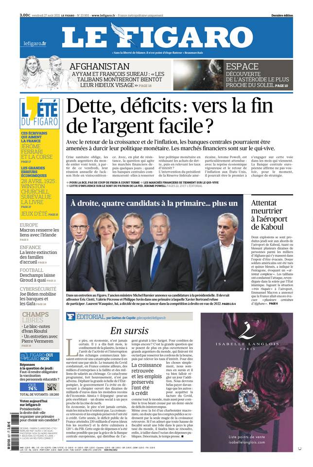 Le Figaro Une du 27 août 2021