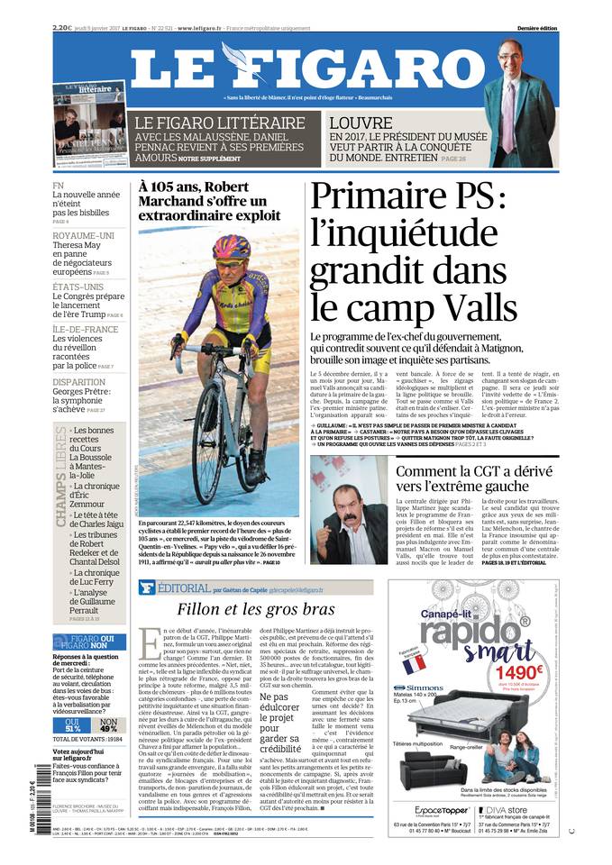 Le Figaro Une du 5 janvier 2017
