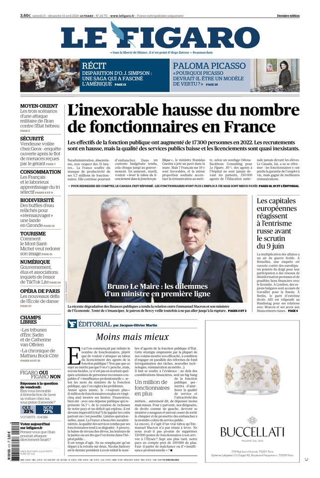 Le Figaro Une du 13 avril 2024