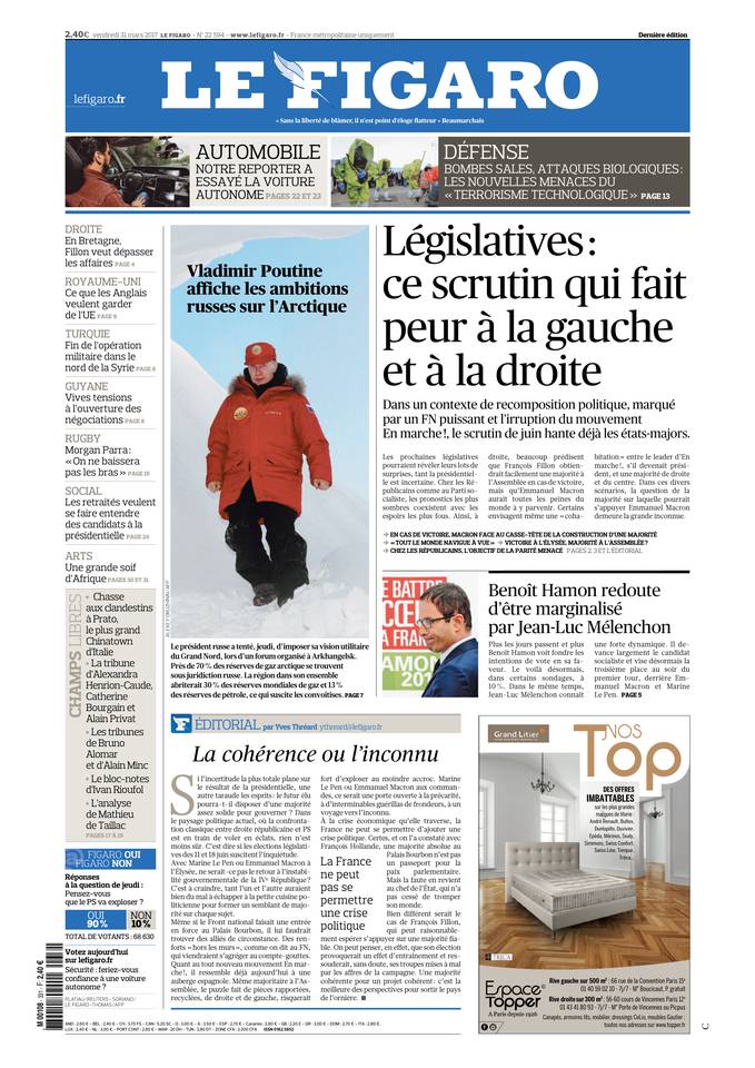 Le Figaro Une du 31 mars 2017