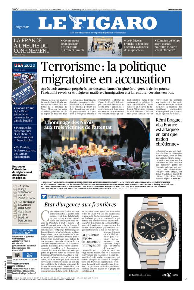 Le Figaro Une du 31 octobre 2020