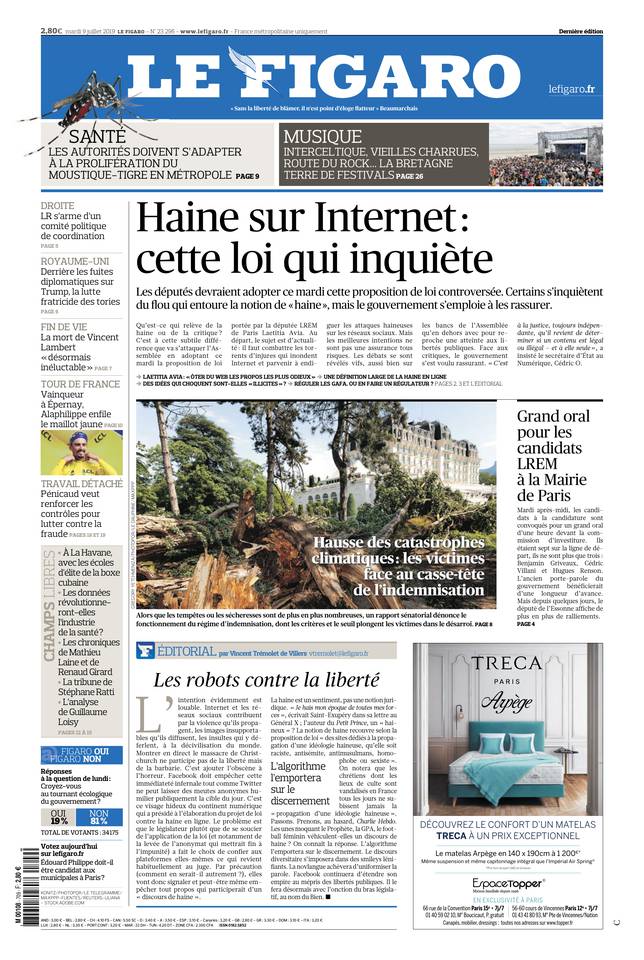 Le Figaro Une du 9 juillet 2019