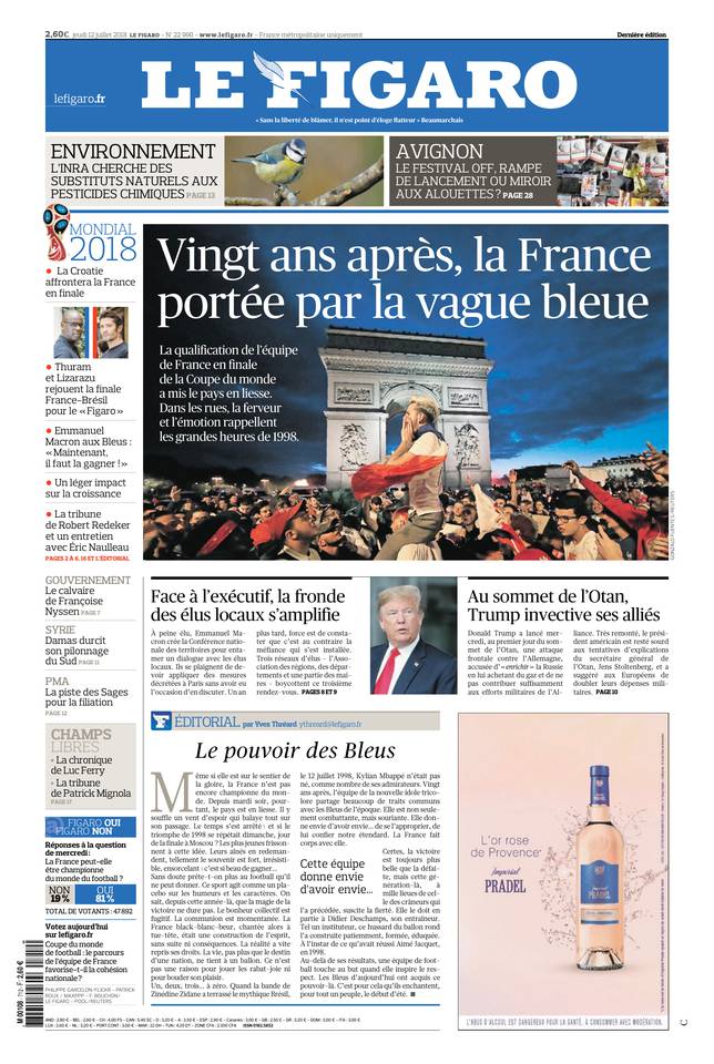Le Figaro Une du 12 juillet 2018