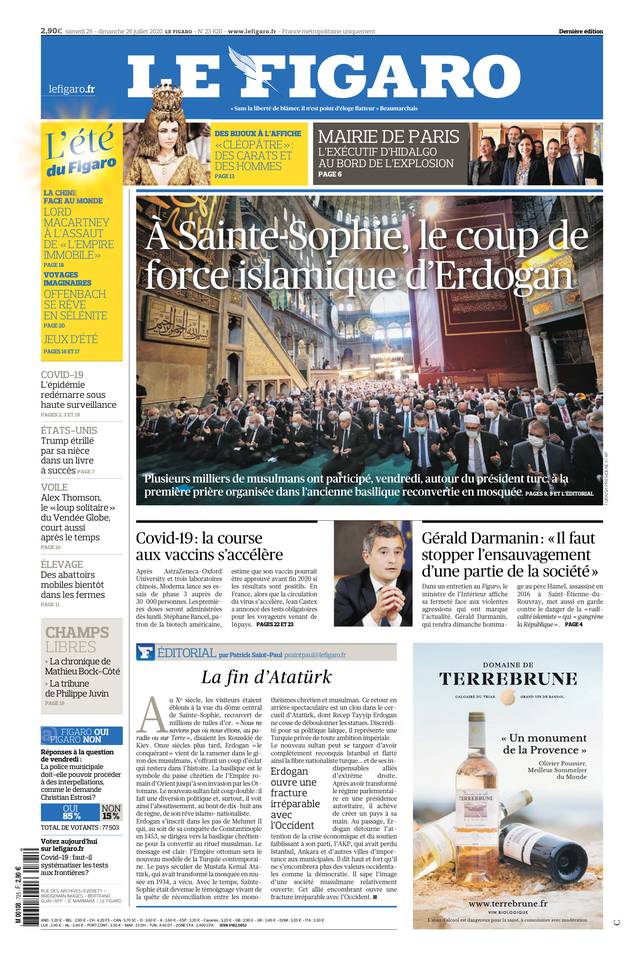 Le Figaro Une du 25 juillet 2020