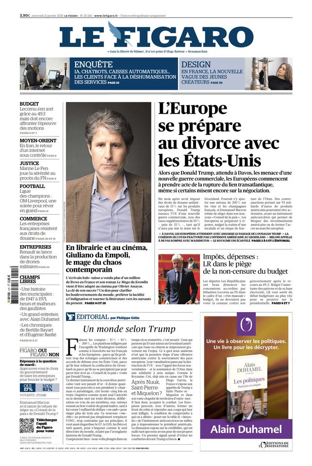 Le Figaro digital edition: View and download the January 21, 2026 issue. Enjoy your reading!