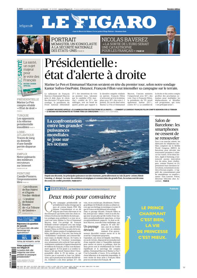 Le Figaro Une du 27 février 2017