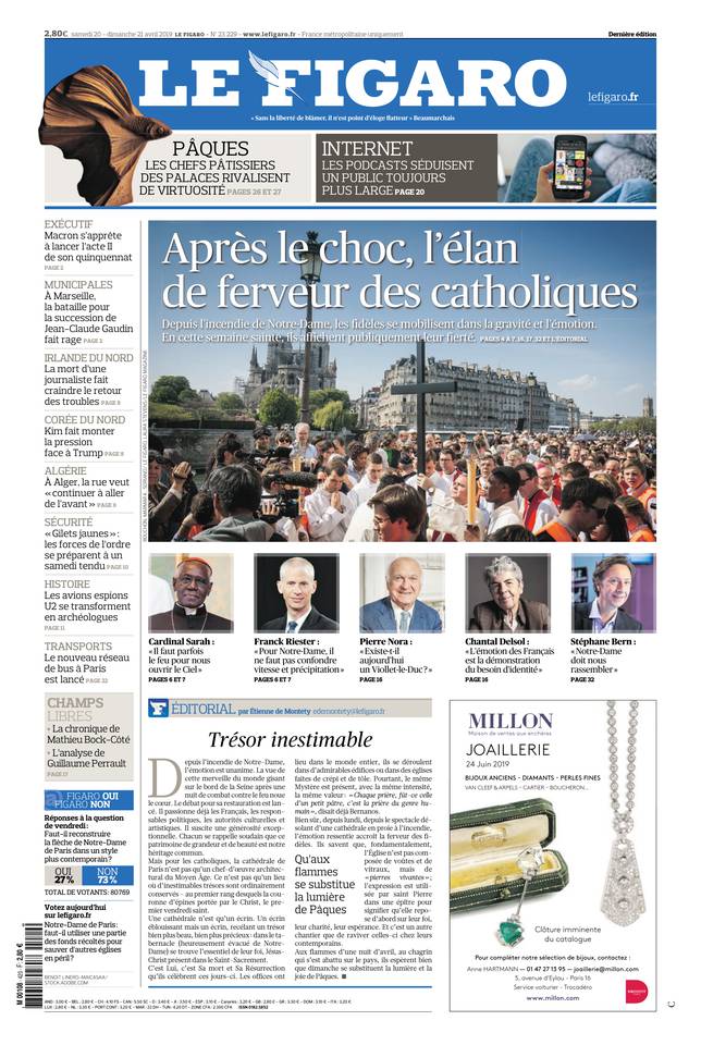 Le Figaro Une du 20 avril 2019