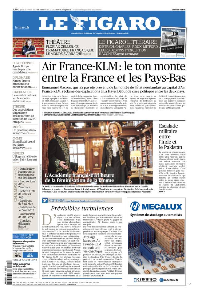 Le Figaro Une du 28 février 2019