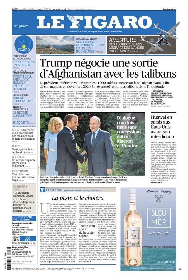 Le Figaro Une du 20 août 2019
